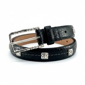 Vintage Brighton Black Leather Belt Women's Large Silver Studded Concho